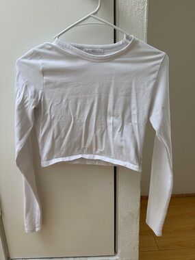 Cotton On White Micro Crop Long Sleeve Top